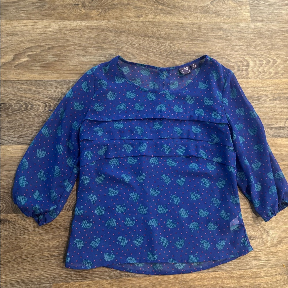 Blue Sheer Hello Kitty Blouse Women’s Small -EUC